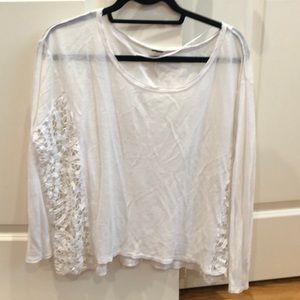 Free people white long sleeve shirt with lace